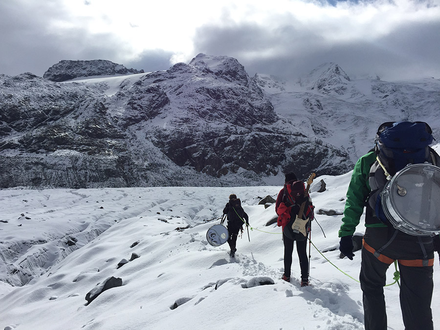 The Bad, glacier adventure, rope, guitar, drums